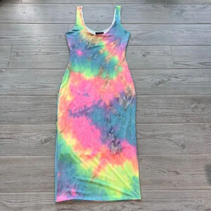 Hot Miami Styles Womens Multicolor Tie Dye Tank Bodycon Midi Dress‎ Size Small